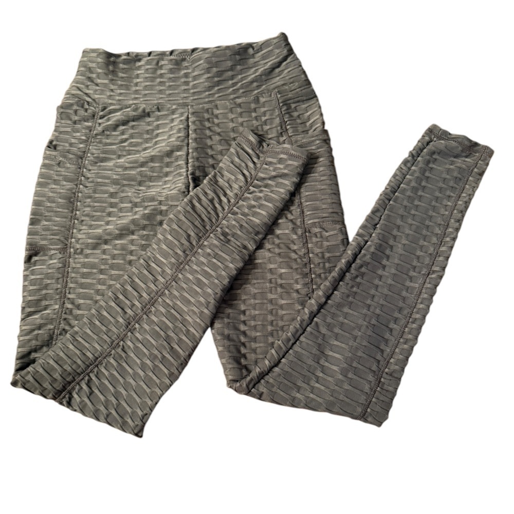Yoga Pants High Waisted Anti Cellulite Gray Leggings with Pockets S/M